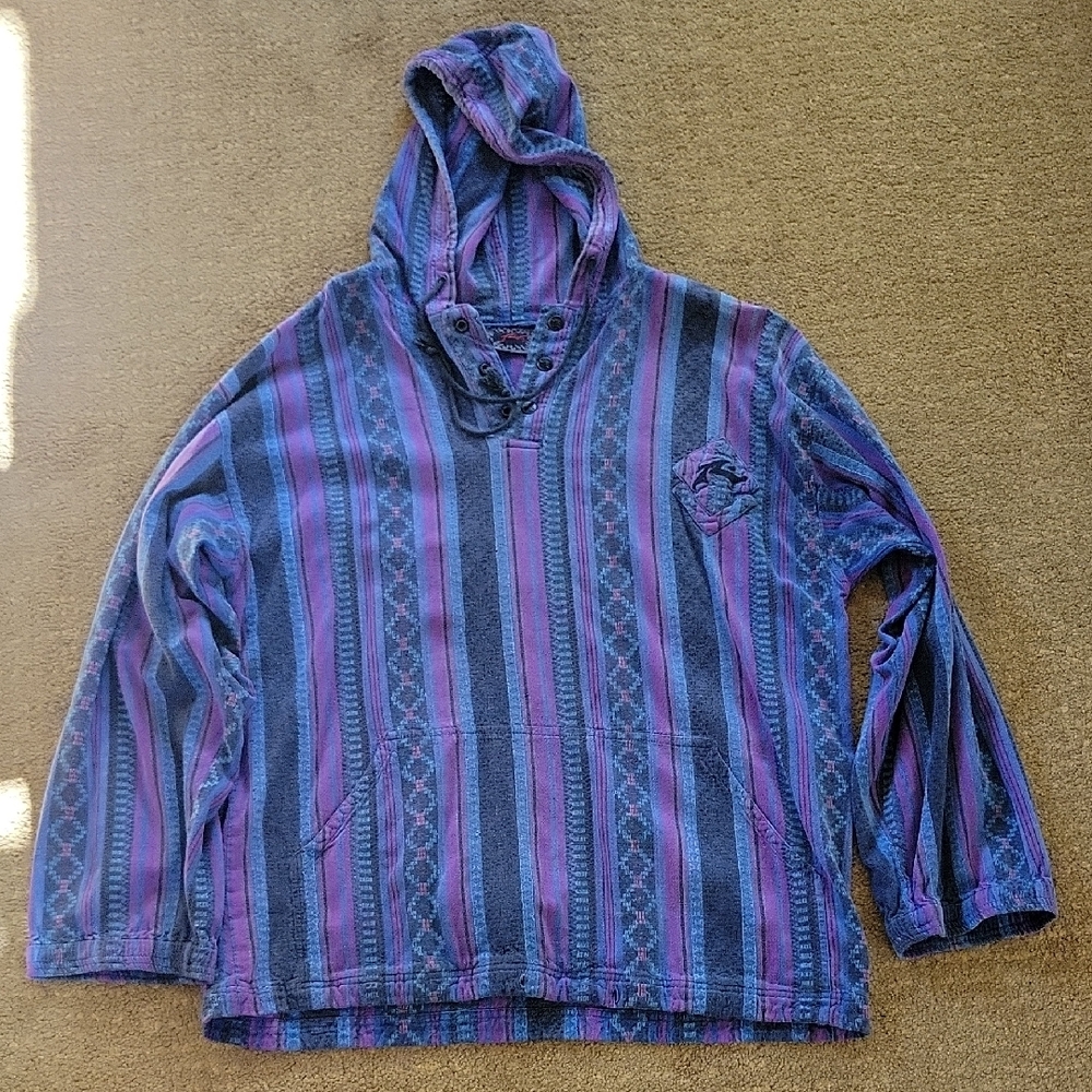 Vintage 90's Rusty Purple Striped Anorak Hoodie. XL.